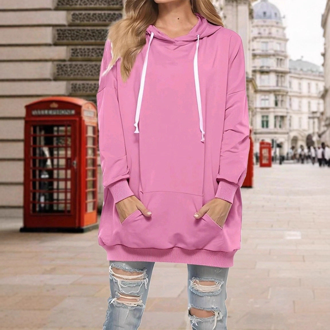 Women's Hooded Pocket Long Sleeve Sweatshirt