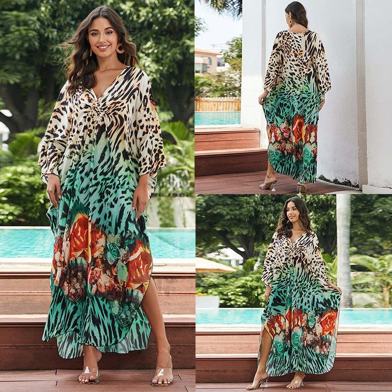 European And American Printed Chest Woven Beach Cover-up