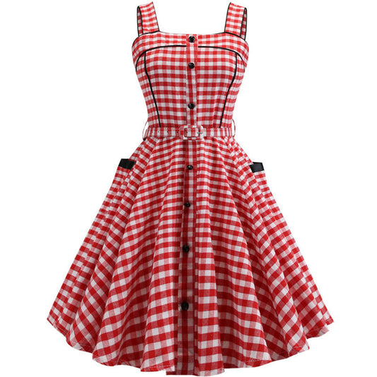 New Ladies Retro Sleeveless Sling Print Dress