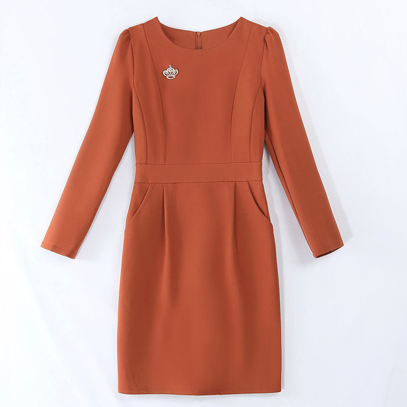 Autumn hooded mid-rise solid color round neck dress temperament trend elegant fashion