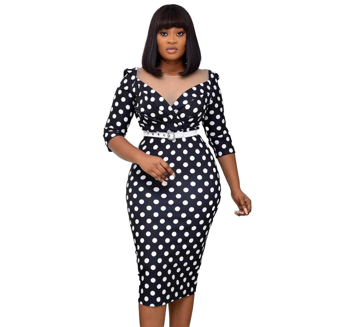 Female Printed Sexy Slim Polka Dot Jumpsuit Midi Dress