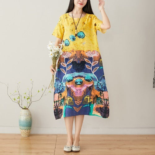 New Style Literary Retro Printed Dress
