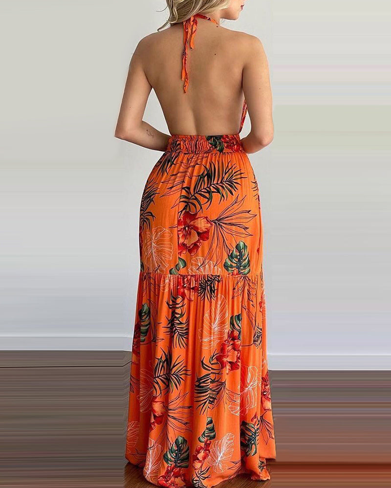 Explosive Ebay New Women's Halter Fashion Printed Dress