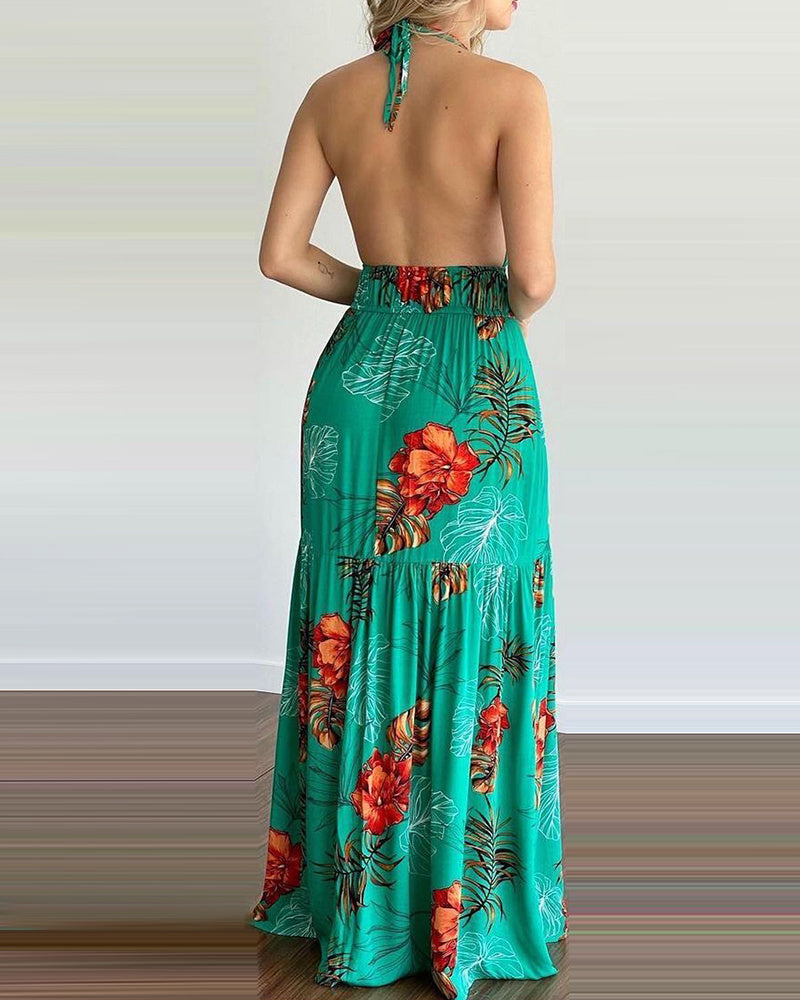 Explosive Ebay New Women's Halter Fashion Printed Dress