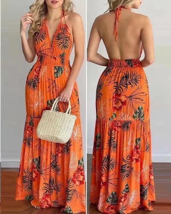 Explosive Ebay New Women's Halter Fashion Printed Dress
