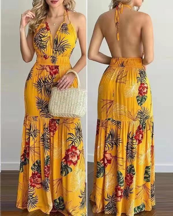 Explosive Ebay New Women's Halter Fashion Printed Dress