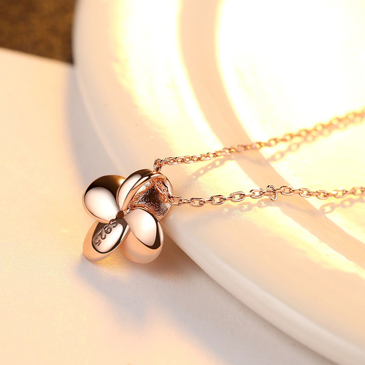 S925 Sterling Silver Necklace Female Korean Style Small Four-Leaf Flower Electroplated Rose Gold Manufacturer Source