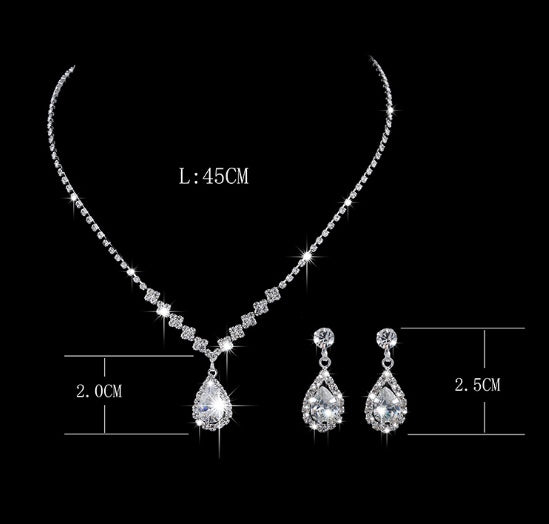 Zircon Water Drop Pendant Set Chain Bride Claw Chain Rhinestone Necklace Earrings Two Piece Set
