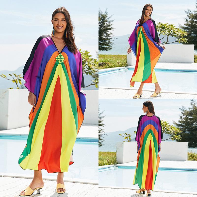 European And American Printed Chest Woven Beach Cover-up