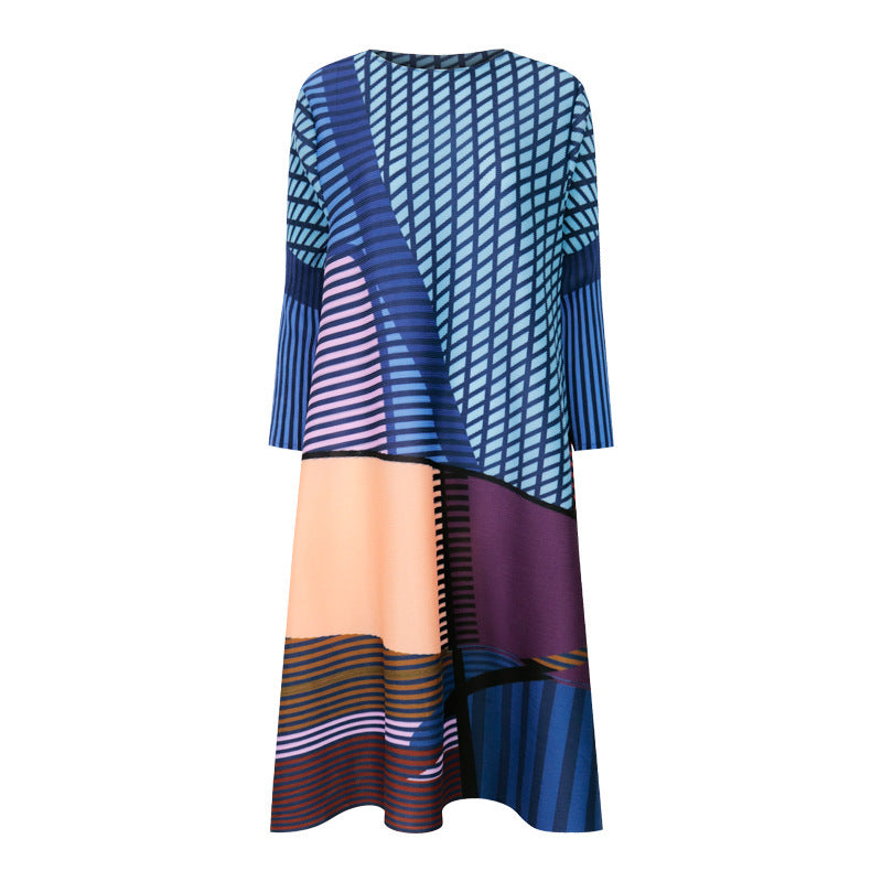 Pleated geometric digital print dress