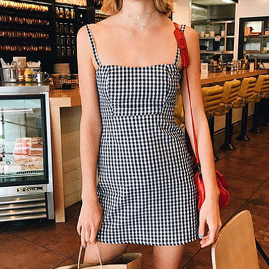 Women's new plaid sling dress