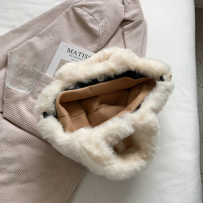 Letter H Printed Plush Color Matching Trendy Portable