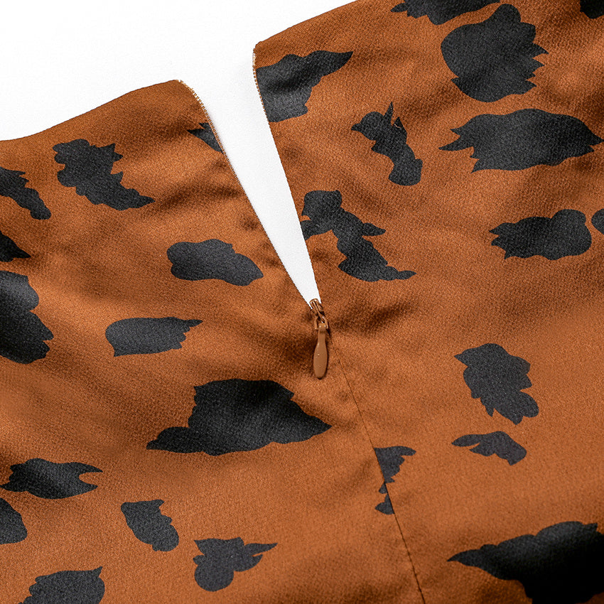 Leopard-print drawstring pleated dress