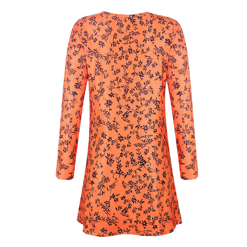 Loose casual wear round neck long sleeve printed dress