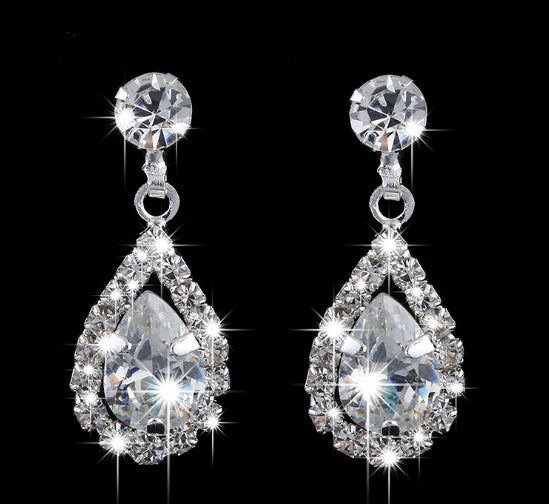 Zircon Water Drop Pendant Set Chain Bride Claw Chain Rhinestone Necklace Earrings Two Piece Set