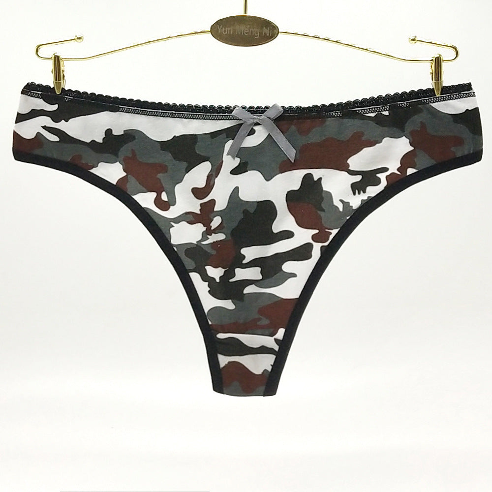 Foreign Trade Sexy Camouflage Women's T-back Cotton Low Waist Spot Women's Underwear