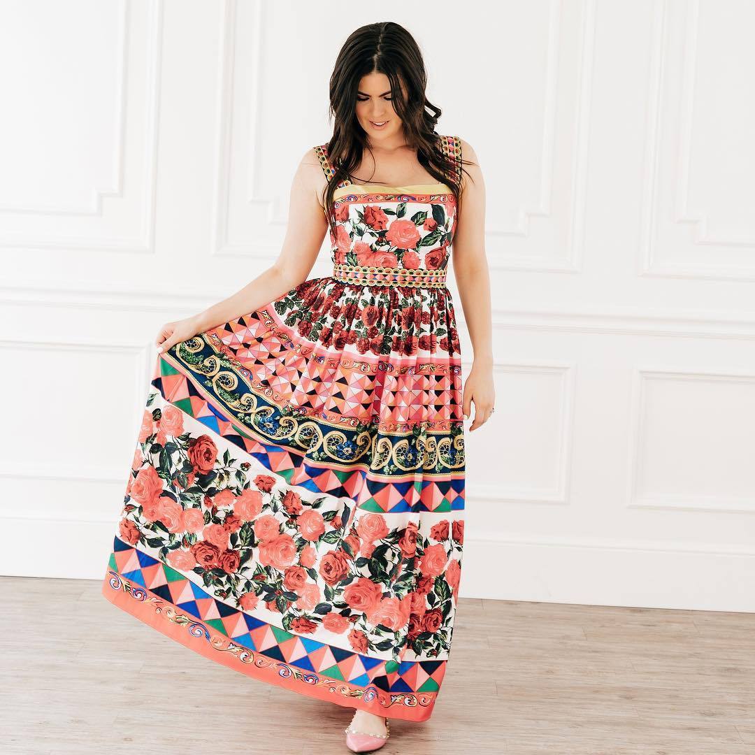 Multi-layer Pleated Printed Large Swing Dress