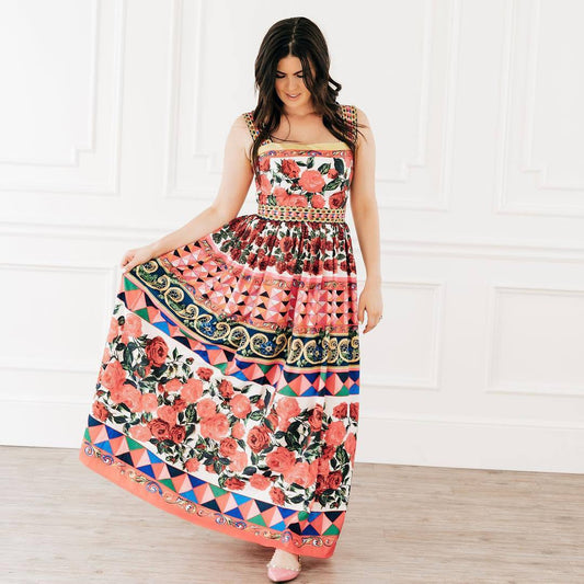 Multi-layer Pleated Printed Large Swing Dress
