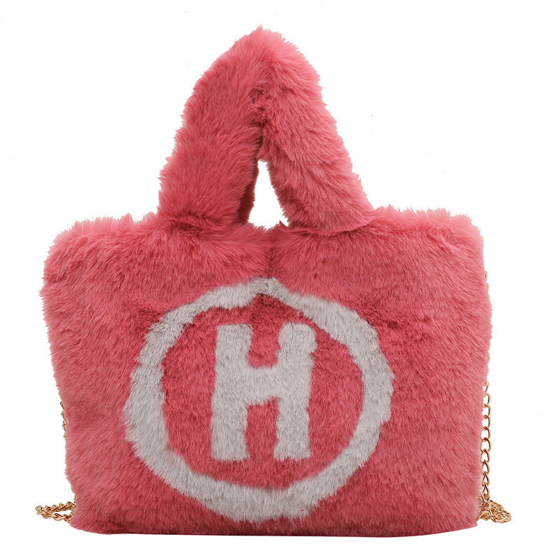 Letter H Printed Plush Color Matching Trendy Portable