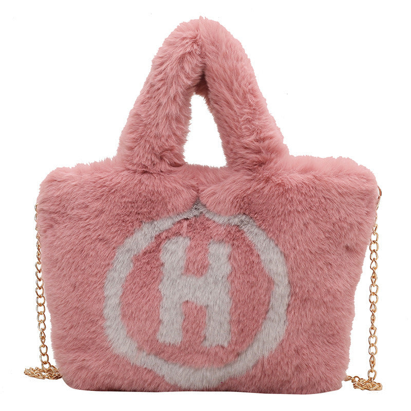 Letter H Printed Plush Color Matching Trendy Portable