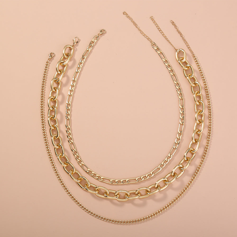 European and American Cross-border Retro Exaggerated Thick Chain Necklace Multi-layered Wearing Chain Hip Hop Necklace Simple Clavicle Chain Female