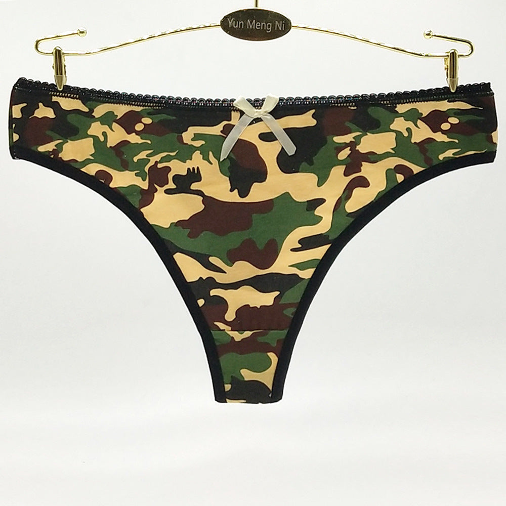 Foreign Trade Sexy Camouflage Women's T-back Cotton Low Waist Spot Women's Underwear