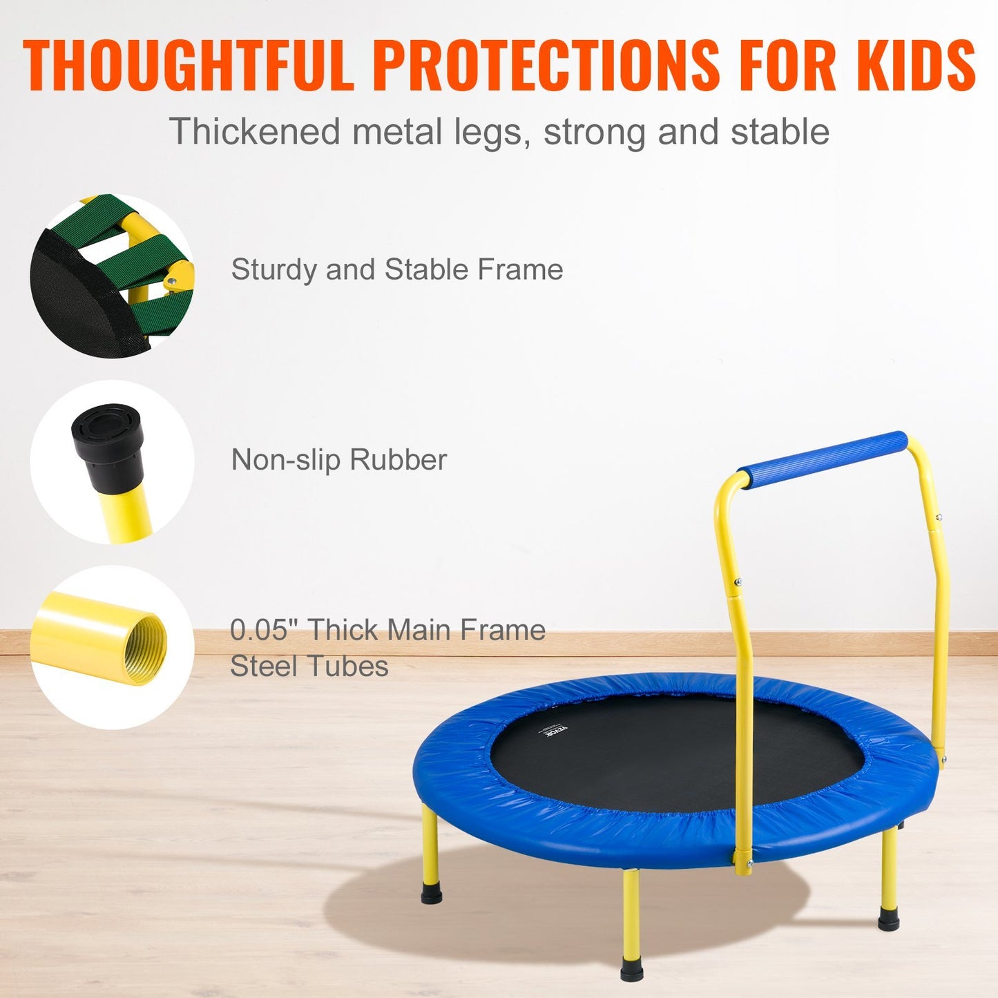 VEVOR 3FT Trampoline For Kids Indoor Outdoor Foldable Baby Toddlers Trampoline