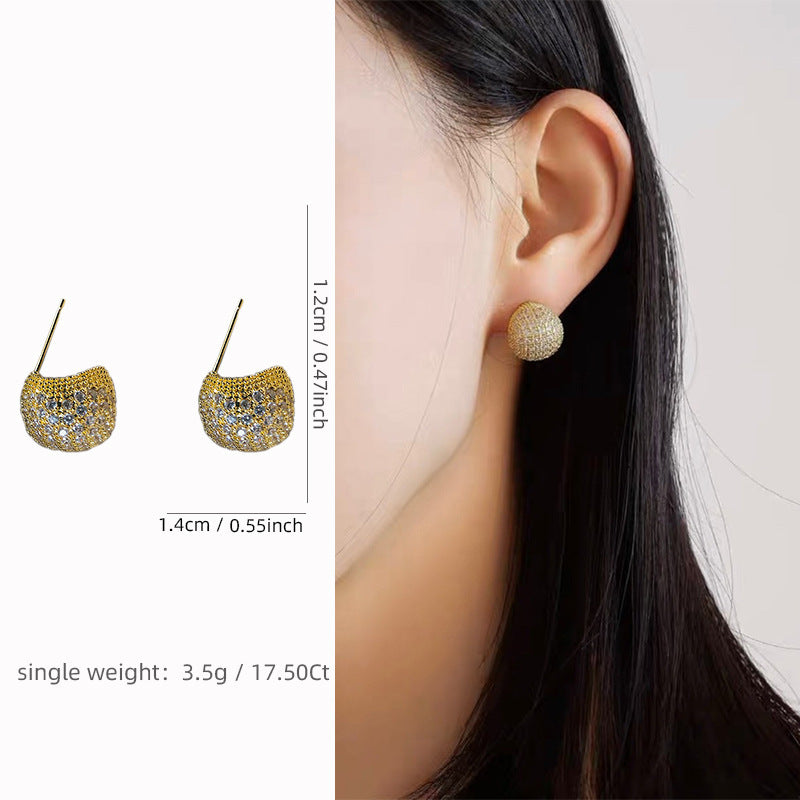 Light Luxury Full Diamond Little Golden Beans Ear Clip Exquisite And Versatile Flashing Earrings