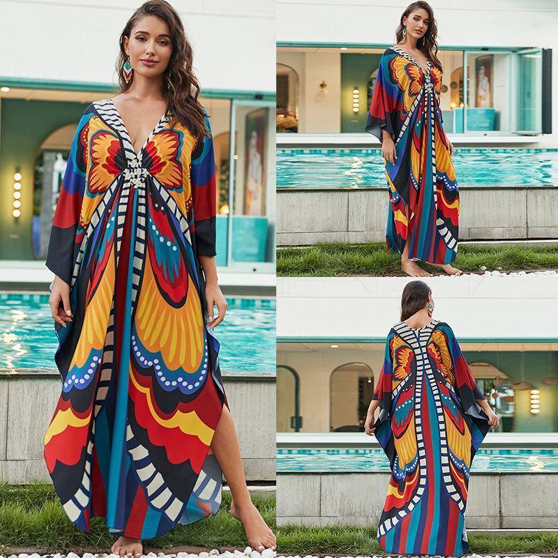 European And American Printed Chest Woven Beach Cover-up