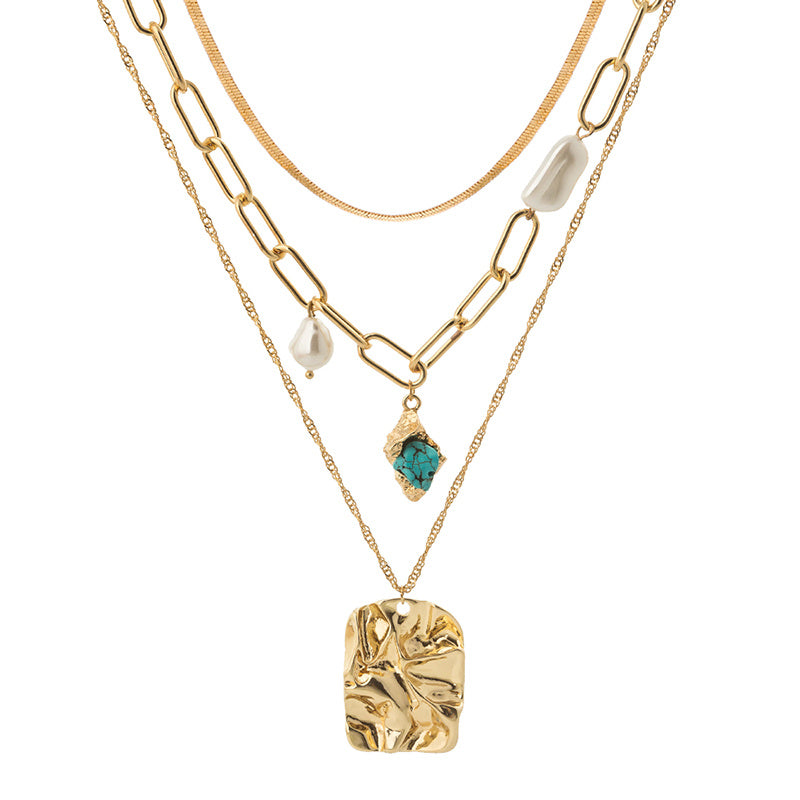 Exaggerated natural loose stone multi-layer necklace