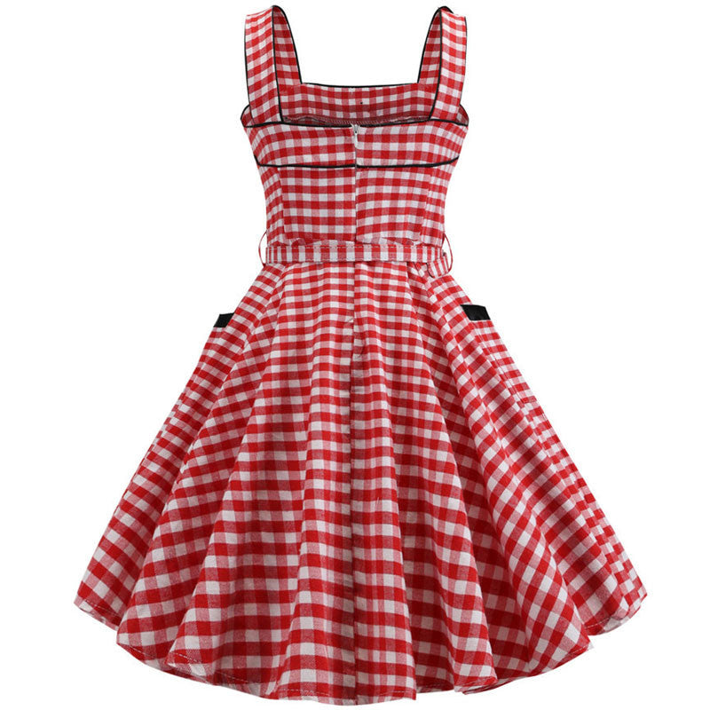 New Ladies Retro Sleeveless Sling Print Dress