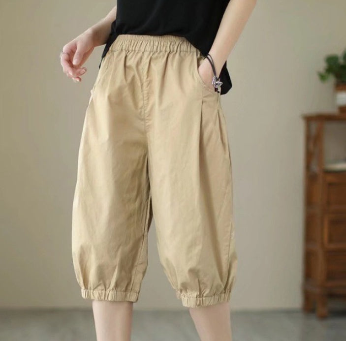 Women's Candy Color Cotton Casual Cropped Pants