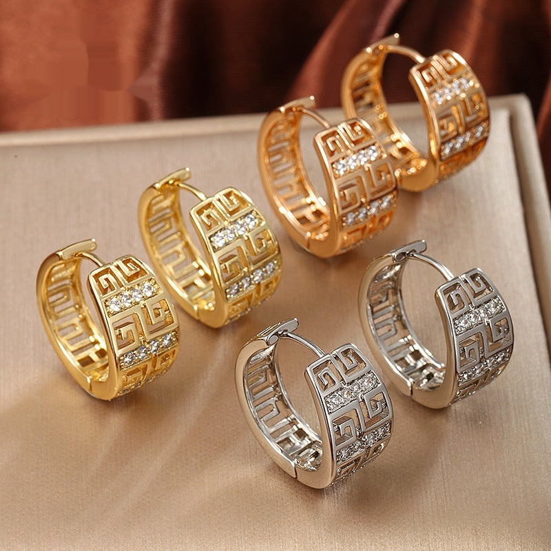 Geometric Copper Inlaid Zircon Earrings