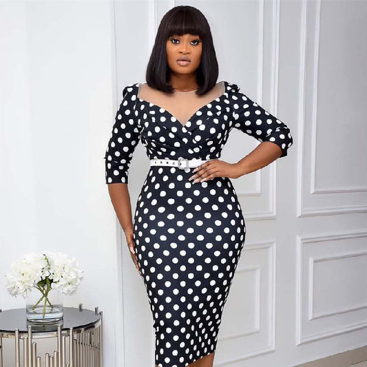 Female Printed Sexy Slim Polka Dot Jumpsuit Midi Dress
