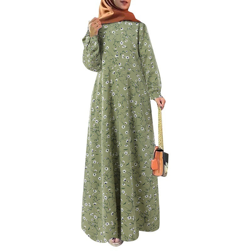 Printed Long Sleeve Vintage Dress