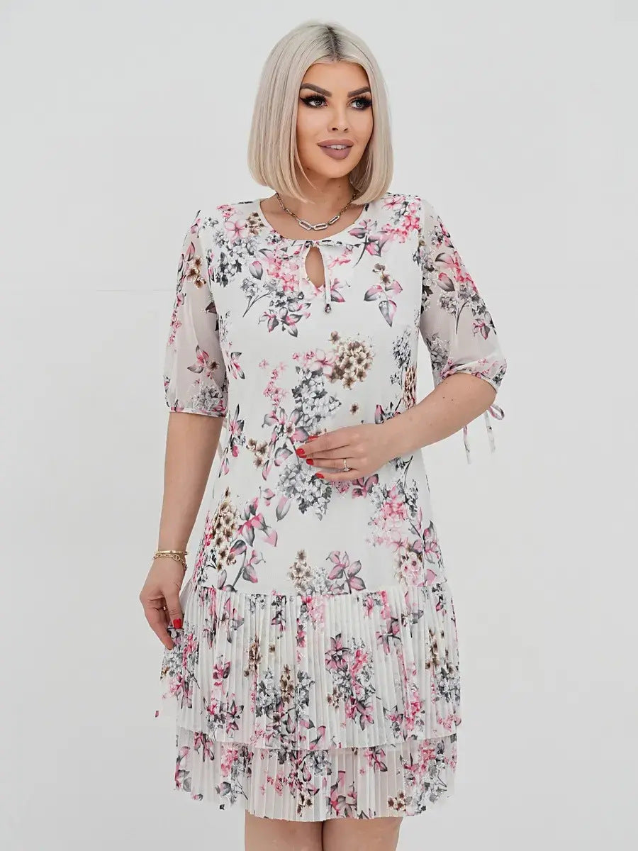 Women's Lace Up Simple Printed Pleated Dress