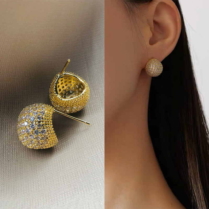 Light Luxury Full Diamond Little Golden Beans Ear Clip Exquisite And Versatile Flashing Earrings