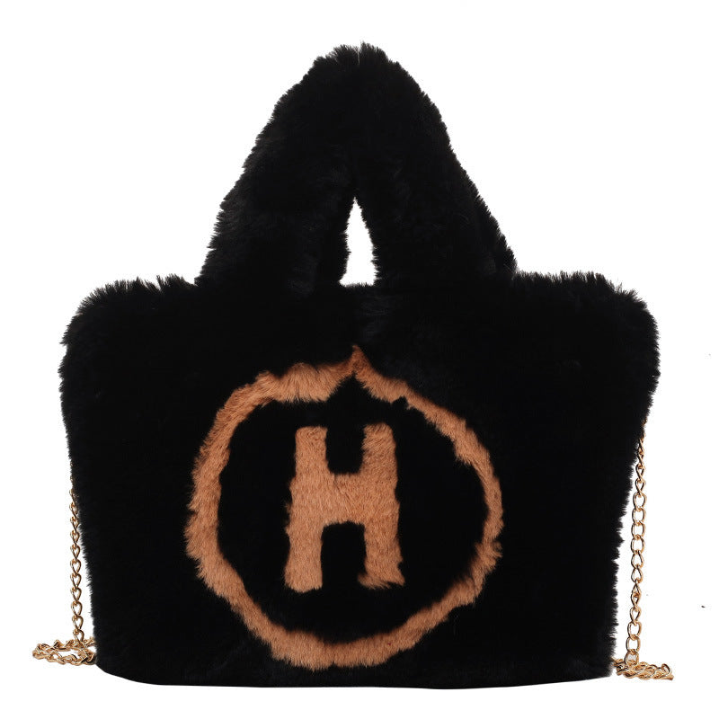 Letter H Printed Plush Color Matching Trendy Portable