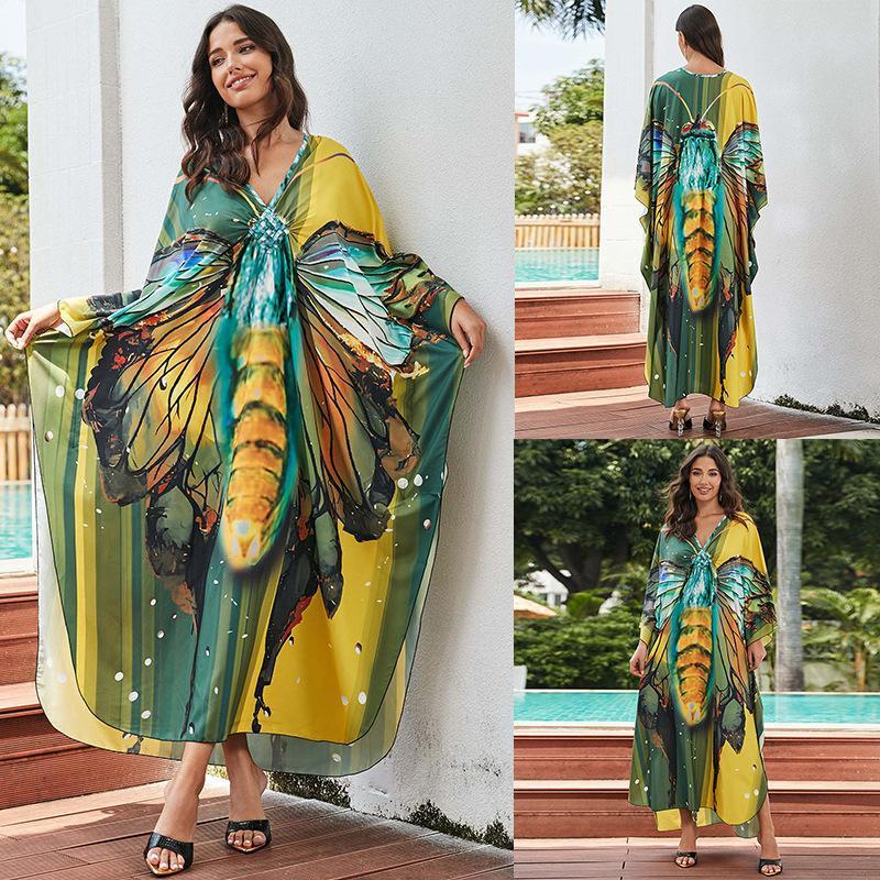 European And American Printed Chest Woven Beach Cover-up