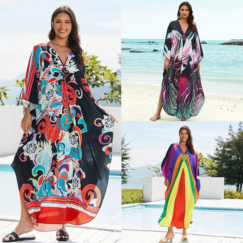 European And American Printed Chest Woven Beach Cover-up