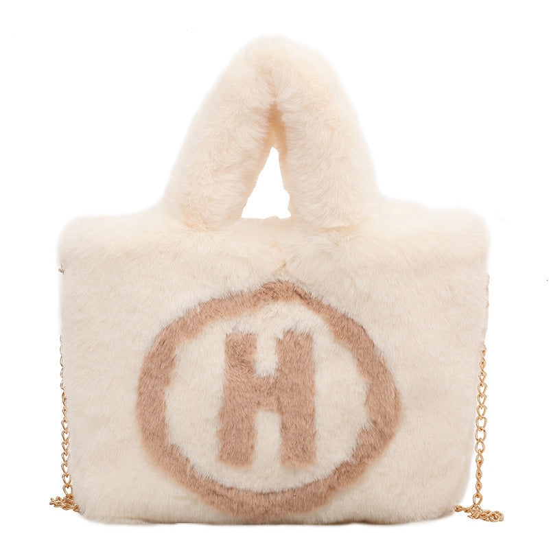 Letter H Printed Plush Color Matching Trendy Portable