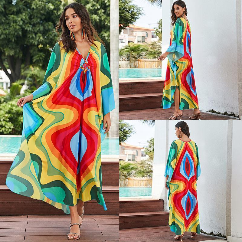 European And American Printed Chest Woven Beach Cover-up