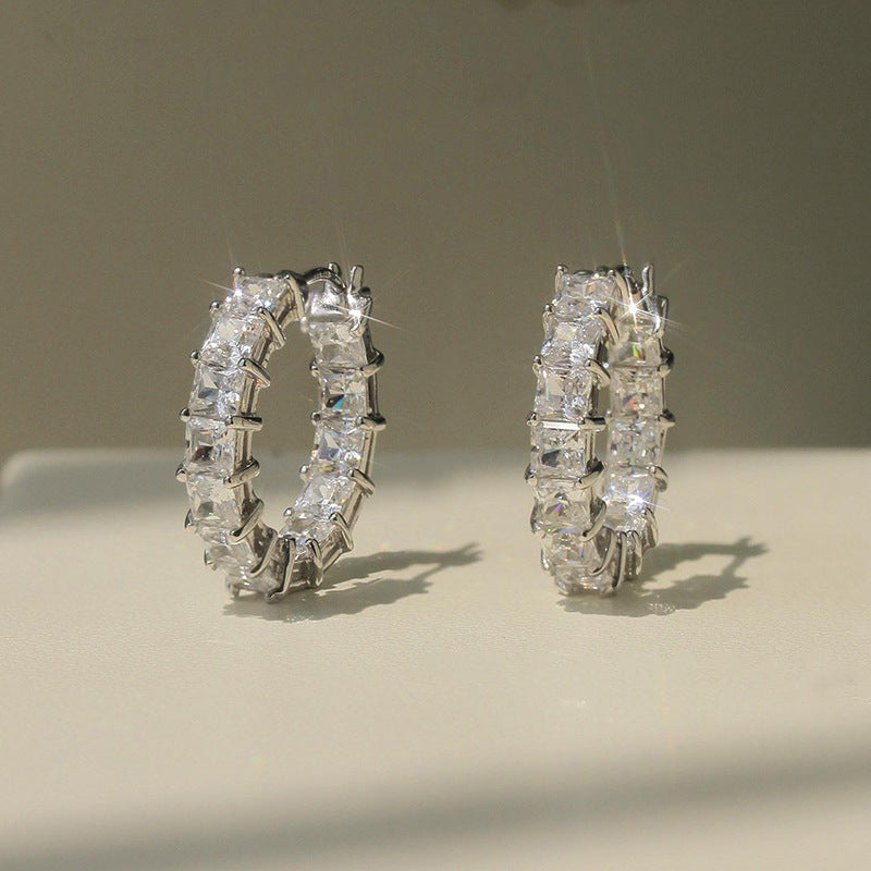 Women's Fashion Versatile Micro Inlaid Square Zircon Earrings