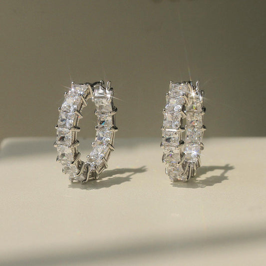 Women's Fashion Versatile Micro Inlaid Square Zircon Earrings