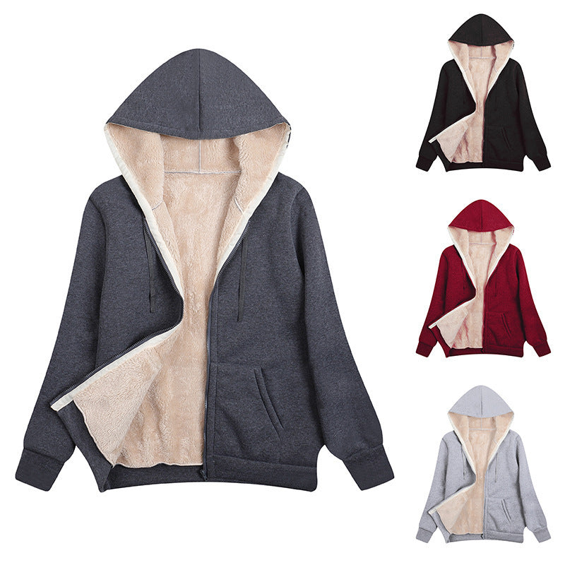 Fleece-lined Thickened Hooded Plush Women's Coat