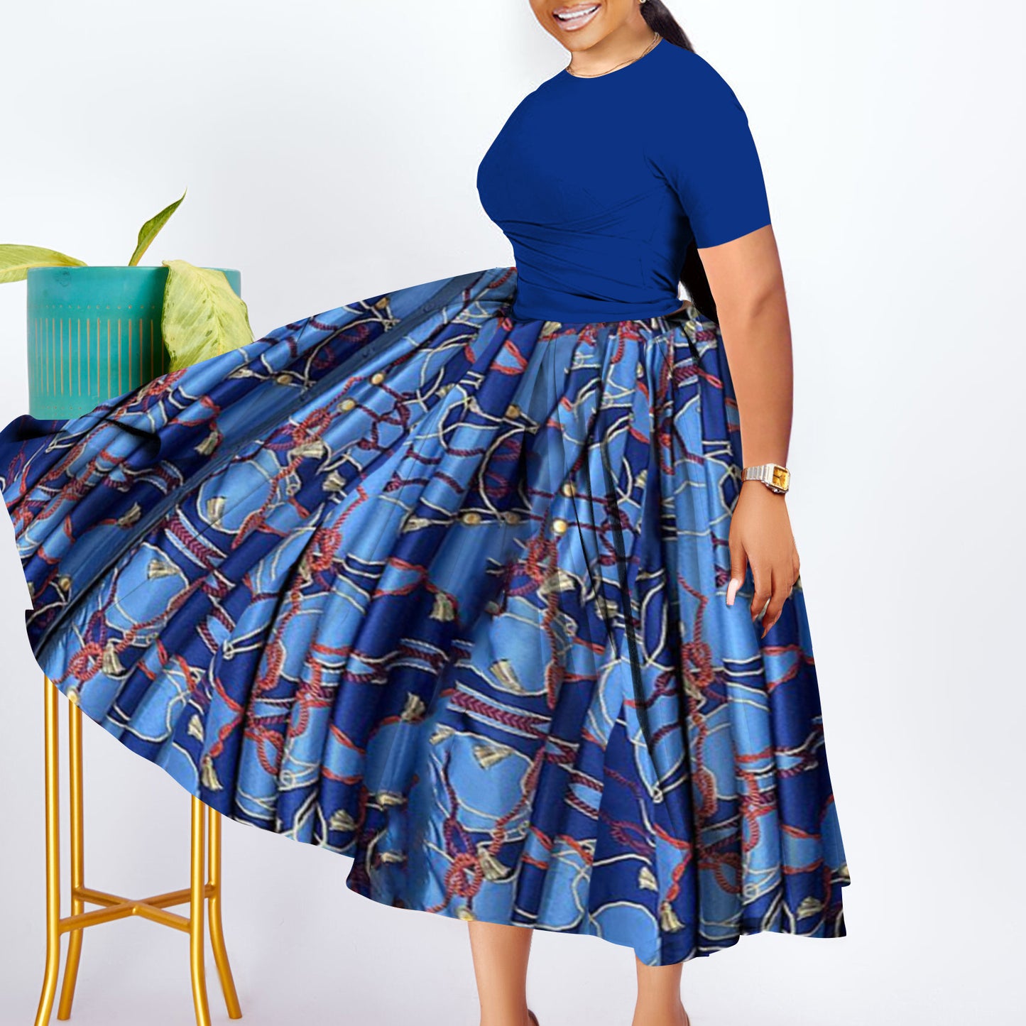 Fashionable Elegant Pleated Swing Ladies Dress