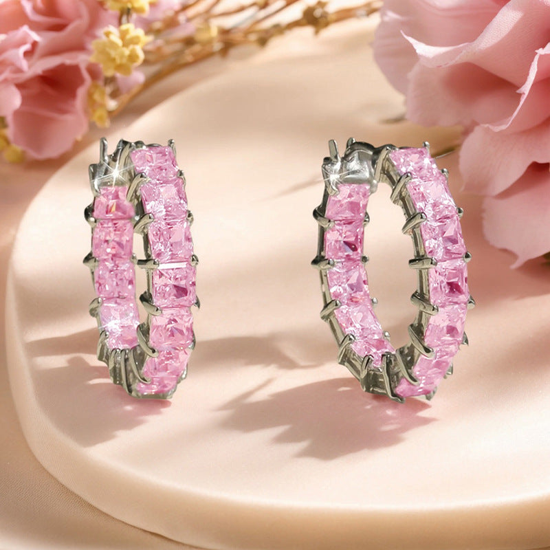 Women's Fashion Versatile Micro Inlaid Square Zircon Earrings