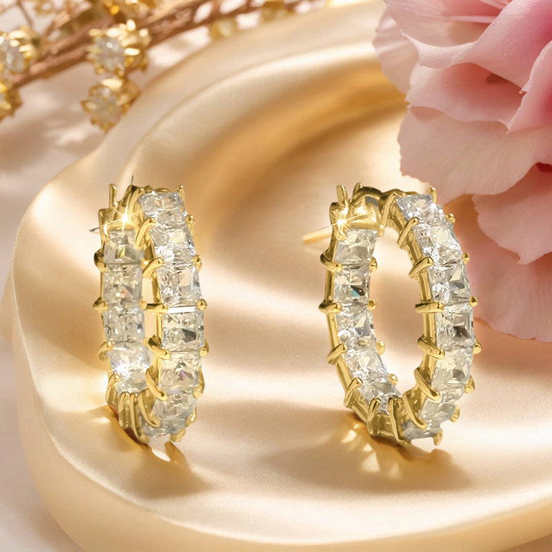 Women's Fashion Versatile Micro Inlaid Square Zircon Earrings