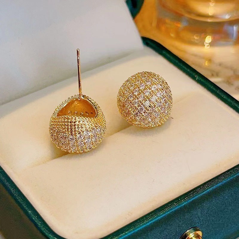 Light Luxury Full Diamond Little Golden Beans Ear Clip Exquisite And Versatile Flashing Earrings