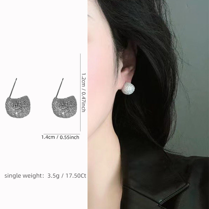 Light Luxury Full Diamond Little Golden Beans Ear Clip Exquisite And Versatile Flashing Earrings